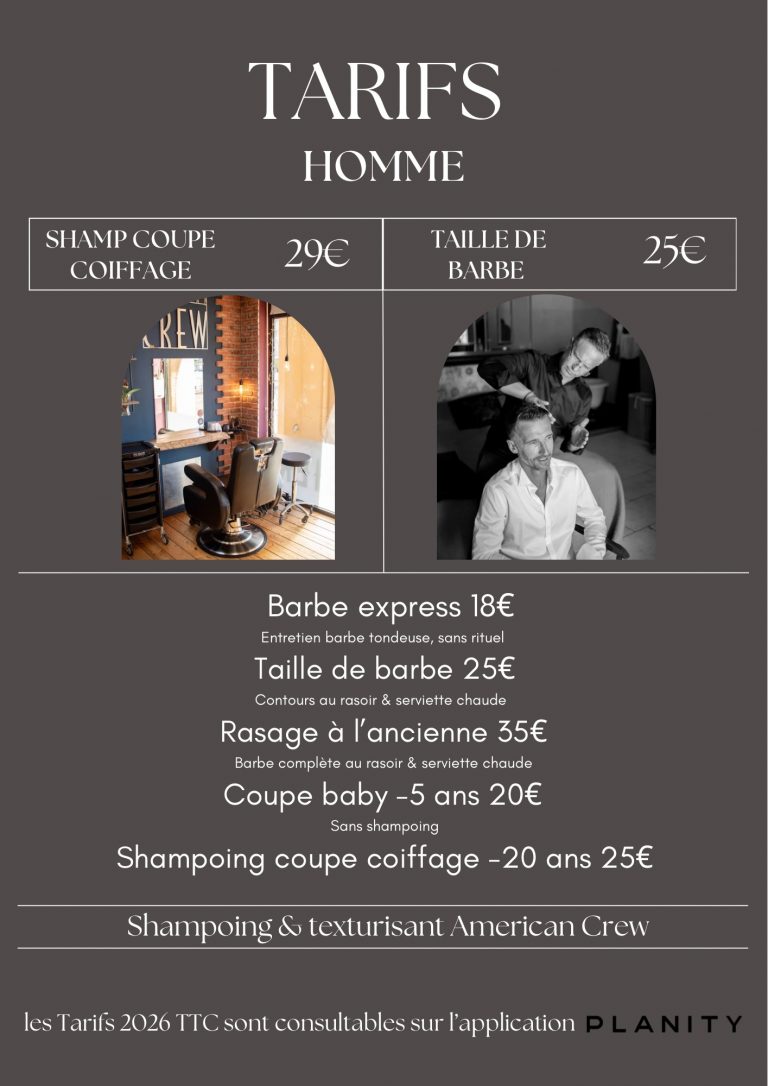 Tarifs homme salon de coiffure Syem Hairdesigners