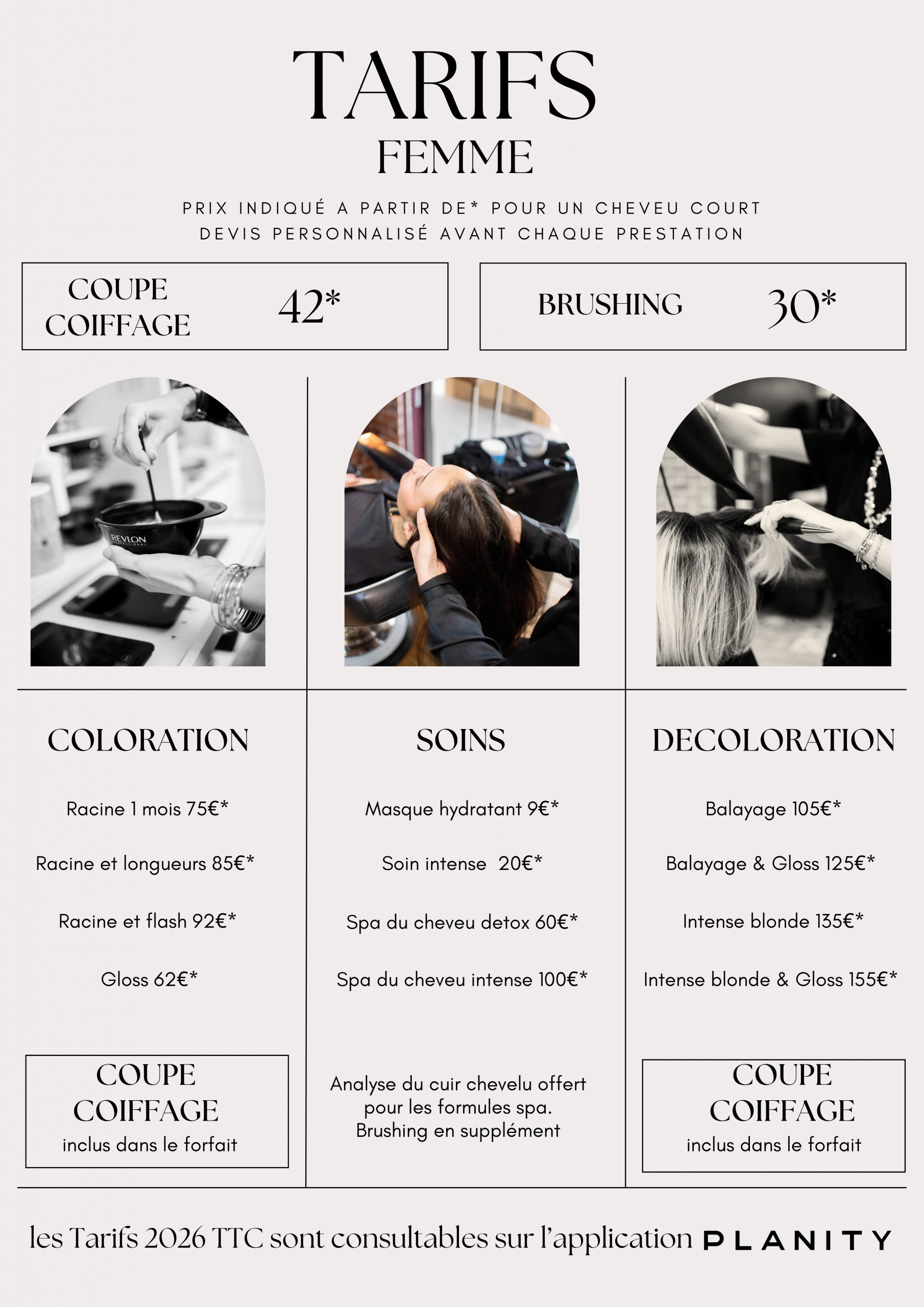 Tarifs femme salon de coiffure Syem Hairdesigners